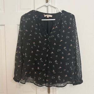 LOFT Black Floral Sheer Women's Blouse